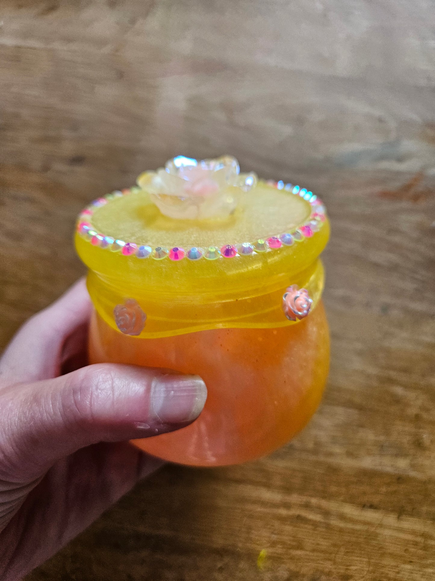 Pretty flower trinket pot/whimsical honey pot style jewellery holder/sparkly rhinestone storage dish/girl's bedroom home decor/ unique birthday gift daughter sister