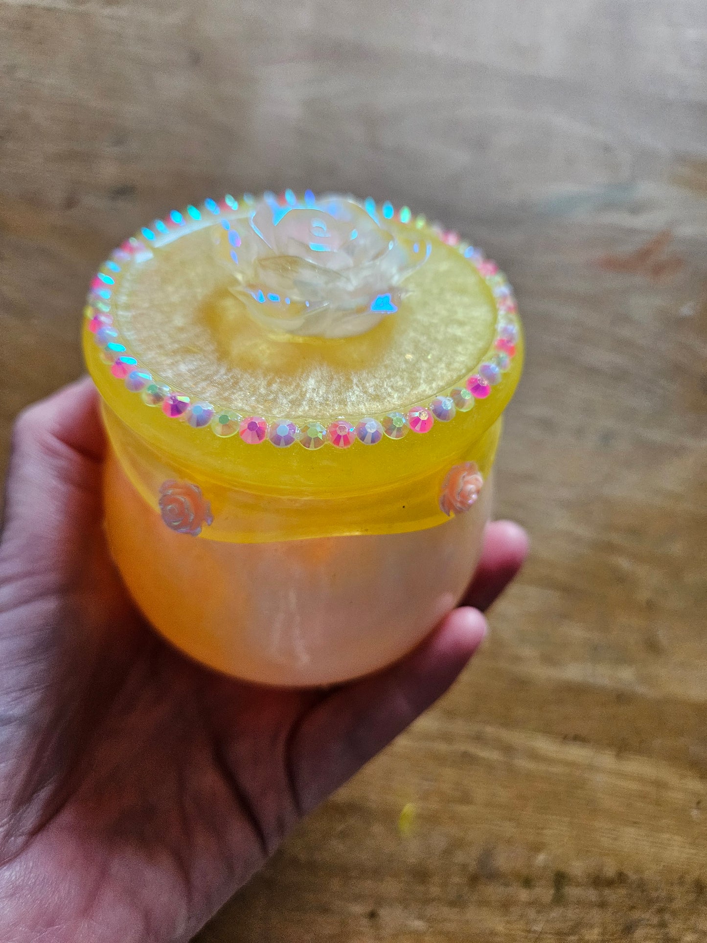 Pretty flower trinket pot/whimsical honey pot style jewellery holder/sparkly rhinestone storage dish/girl's bedroom home decor/ unique birthday gift daughter sister