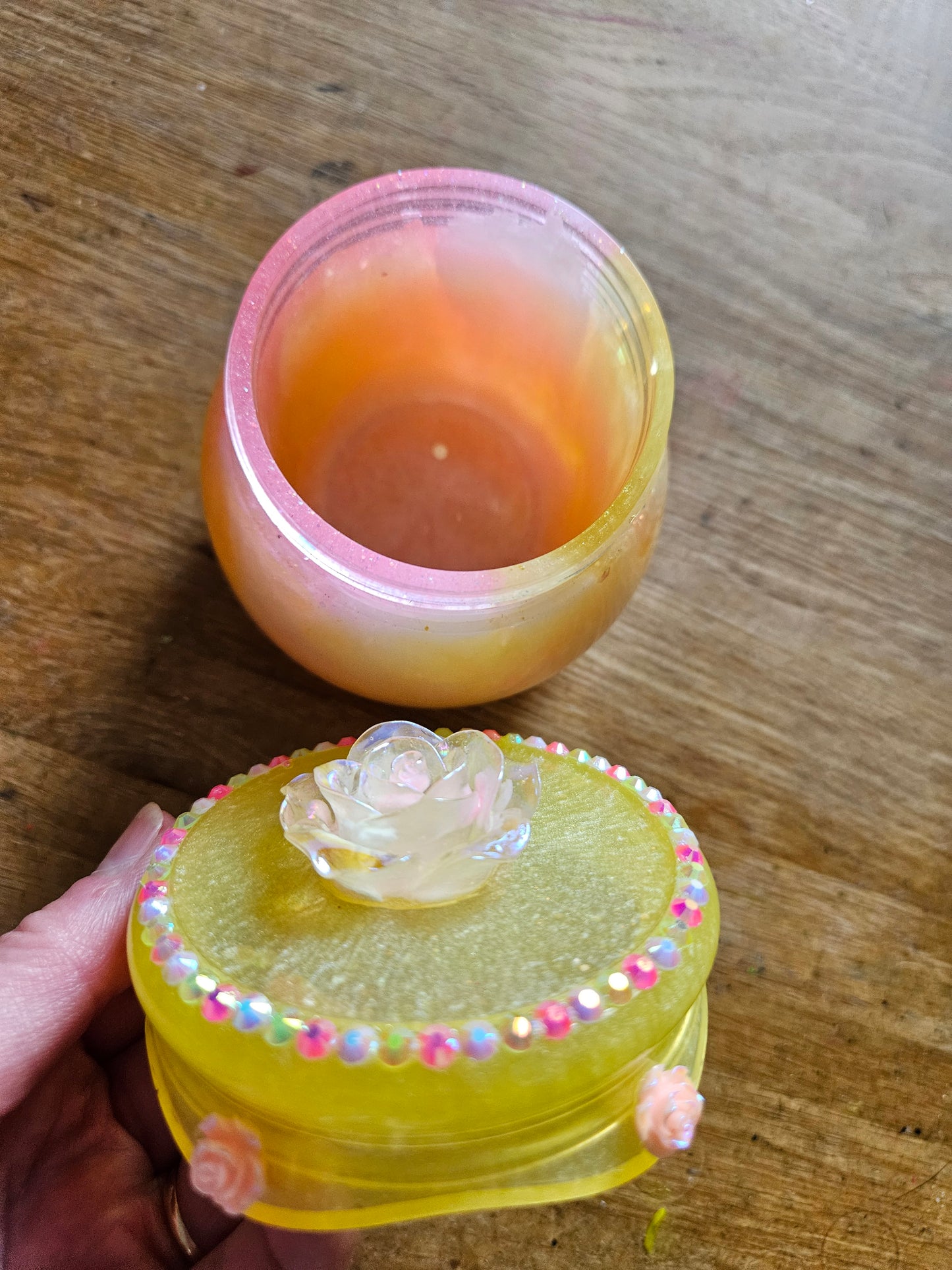 Pretty flower trinket pot/whimsical honey pot style jewellery holder/sparkly rhinestone storage dish/girl's bedroom home decor/ unique birthday gift daughter sister