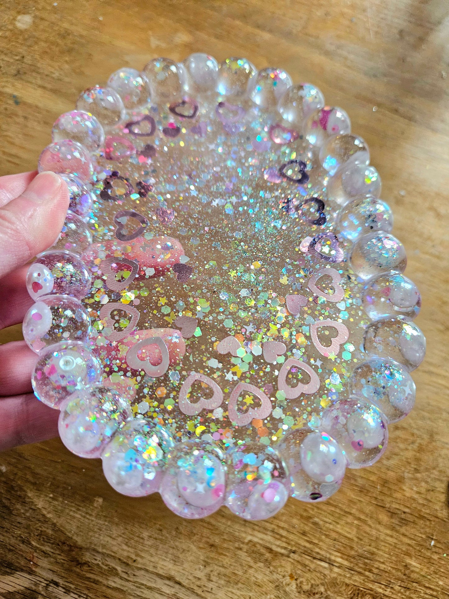 Bubble rim pearl and loveheart tray/Decorative and stylish home decor/Resin jewellery holder/dish/New Home, Anniversay or Birthday Gift