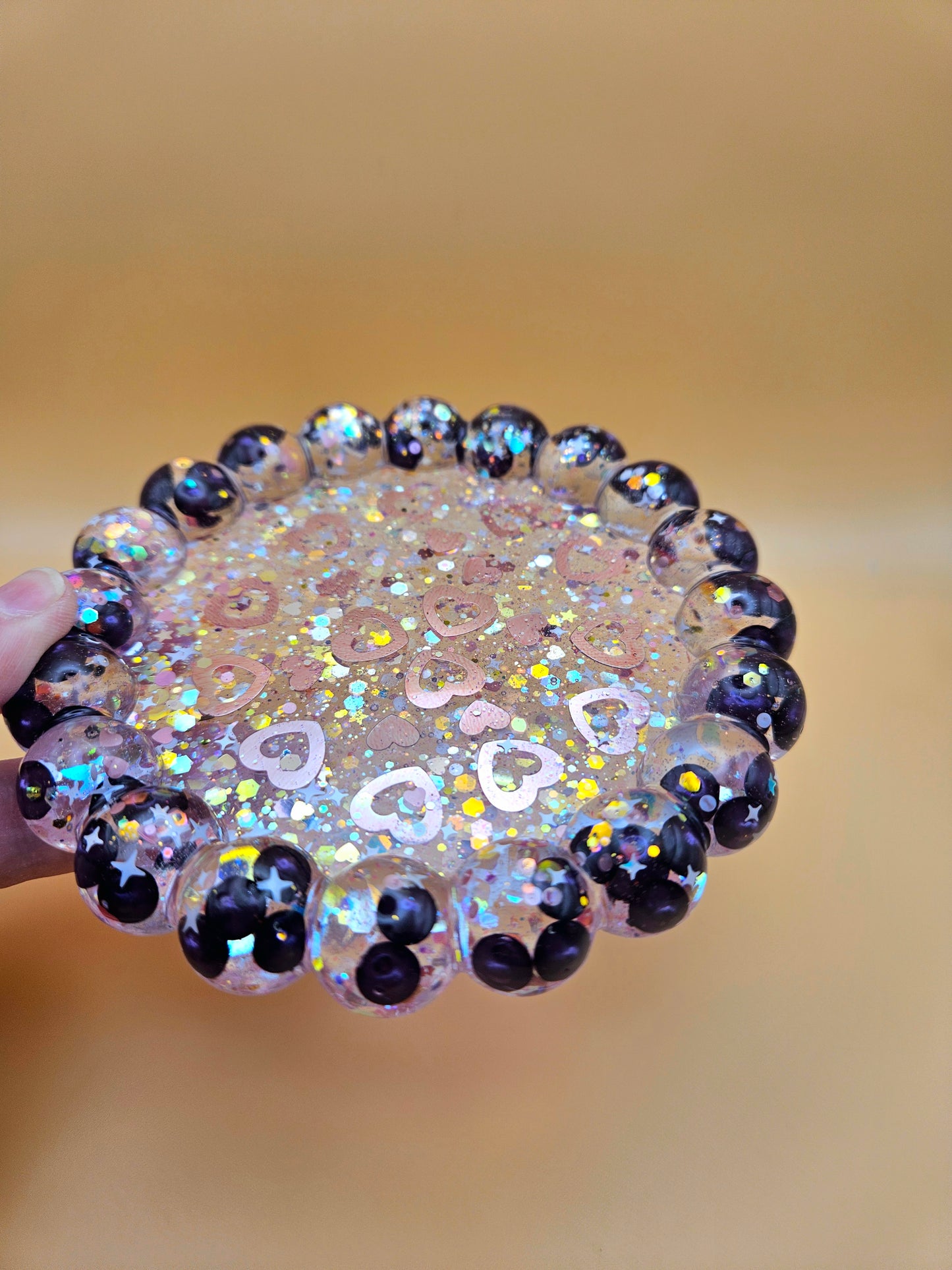 Bubble rim pearl and loveheart trinket dish/Decorative resin coaster or holder/Whimsy home decor/ Anniversay or Birthday Gift