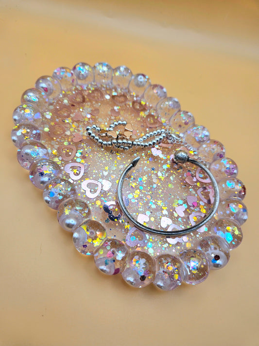 Bubble rim pearl and loveheart tray/Decorative and stylish home decor/Resin jewellery holder/dish/New Home, Anniversay or Birthday Gift