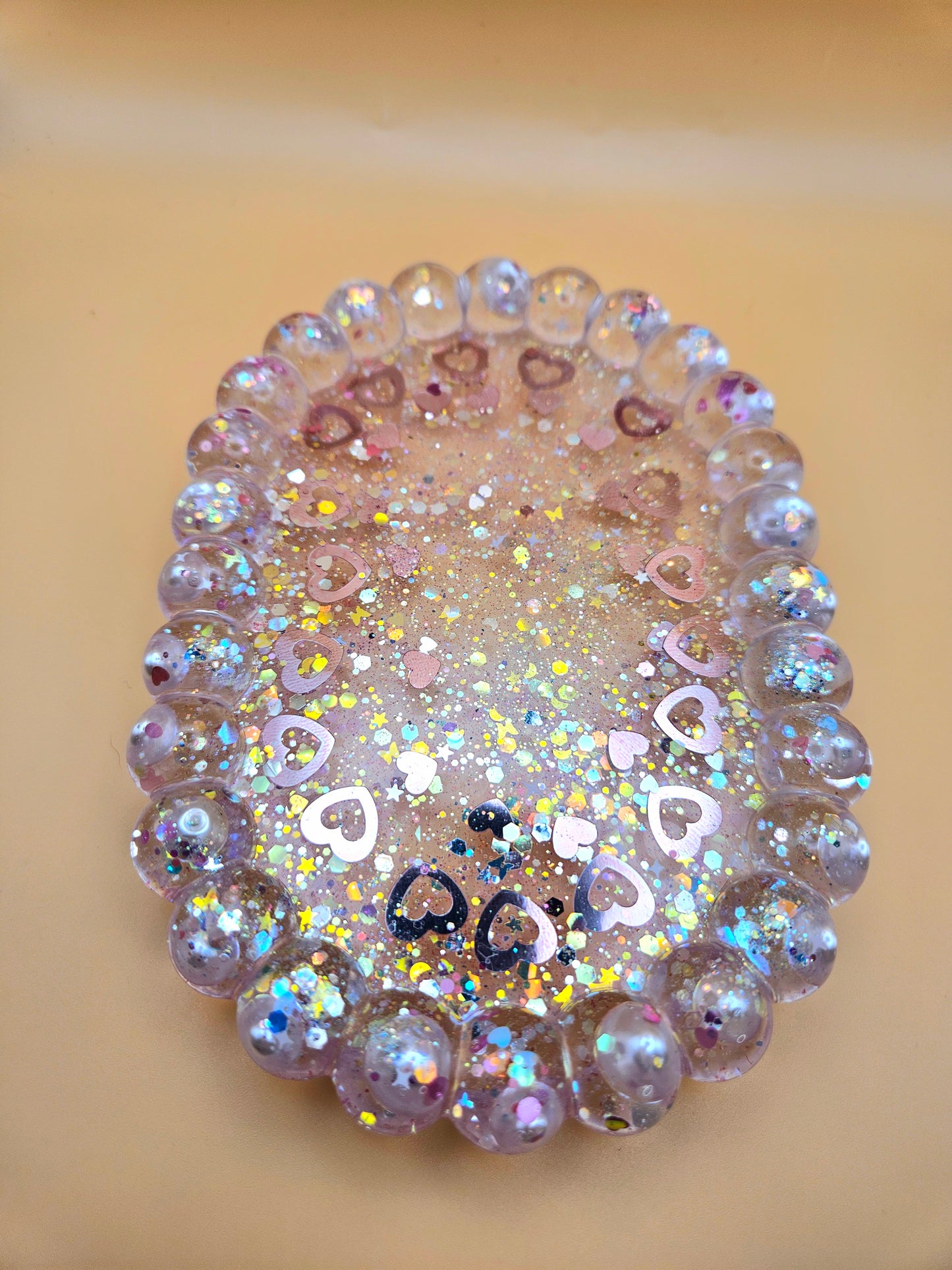 Bubble rim pearl and loveheart tray/Decorative and stylish home decor/Resin jewellery holder/dish/New Home, Anniversay or Birthday Gift