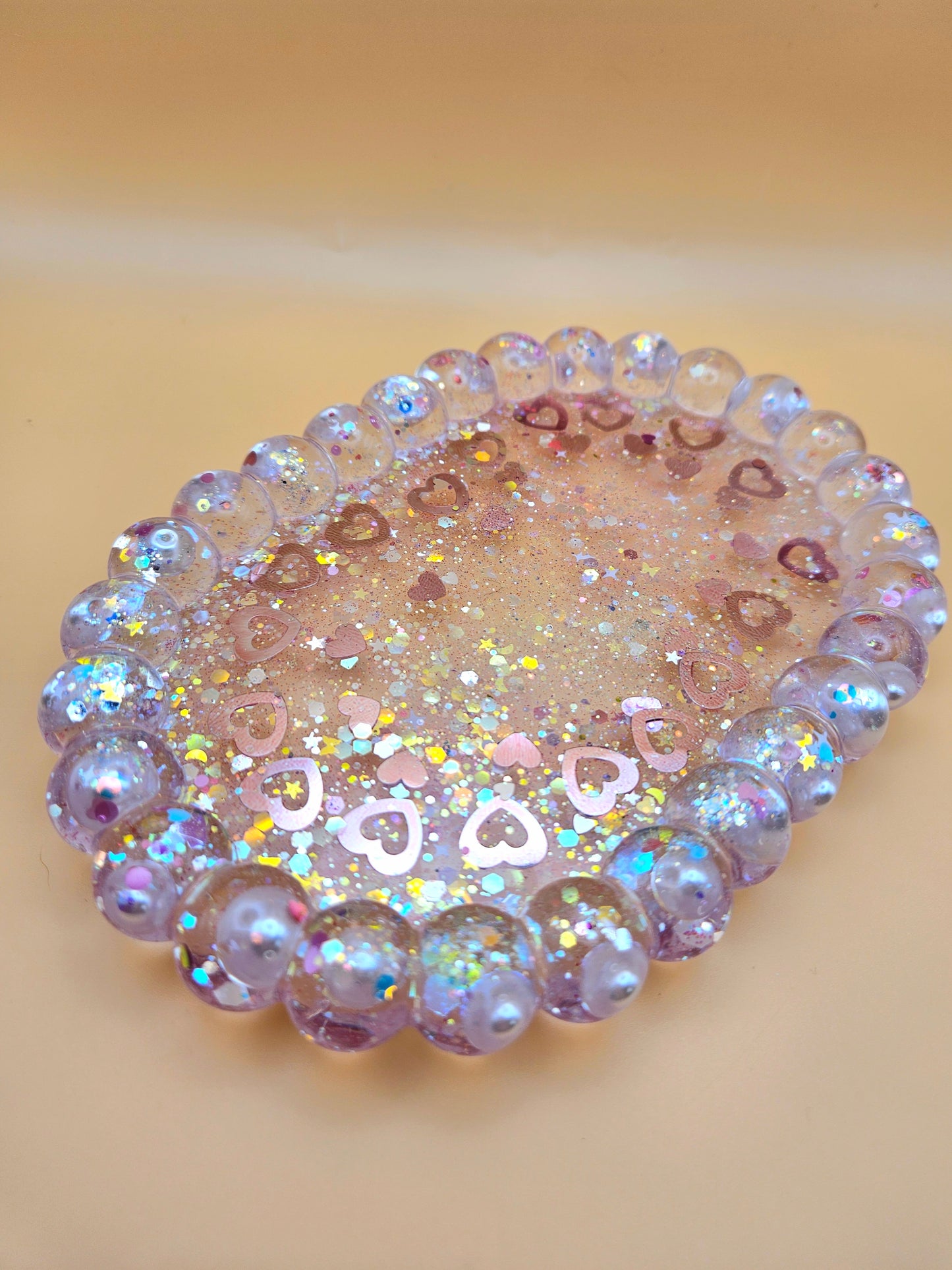 Bubble rim pearl and loveheart tray/Decorative and stylish home decor/Resin jewellery holder/dish/New Home, Anniversay or Birthday Gift