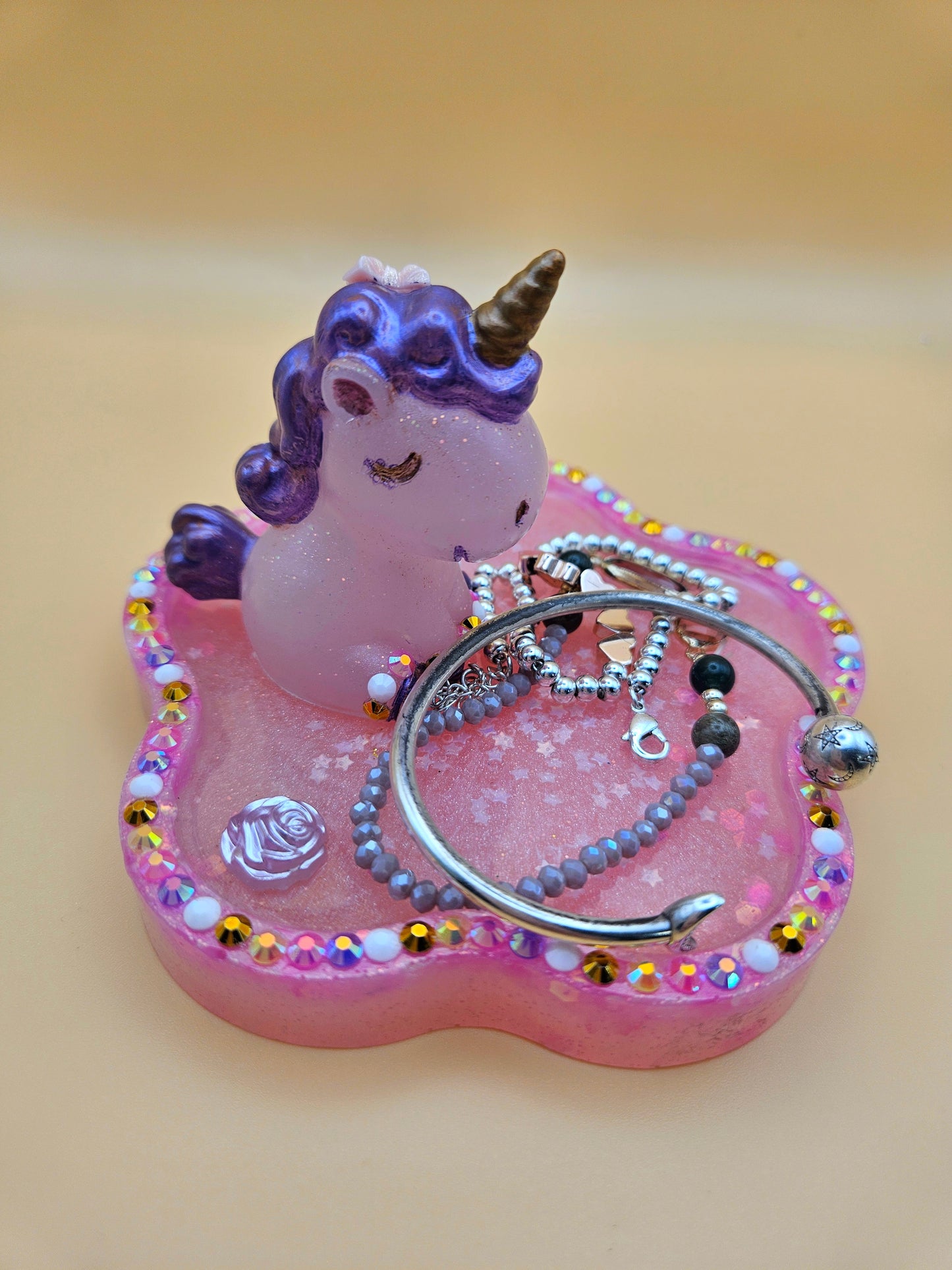 Pink rhinestone unicorn trinket dish/pretty resin jewellery holder/decorative and sparkly girls cute room decor