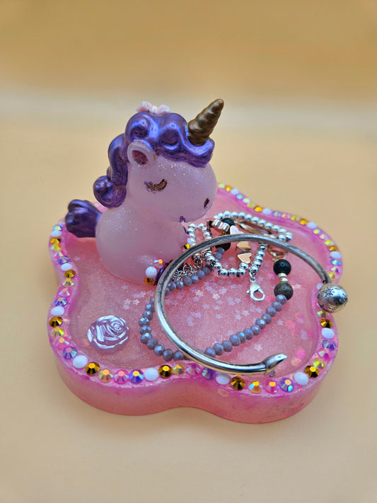 Pink rhinestone unicorn trinket dish/pretty resin jewellery holder/decorative and sparkly girls cute room decor