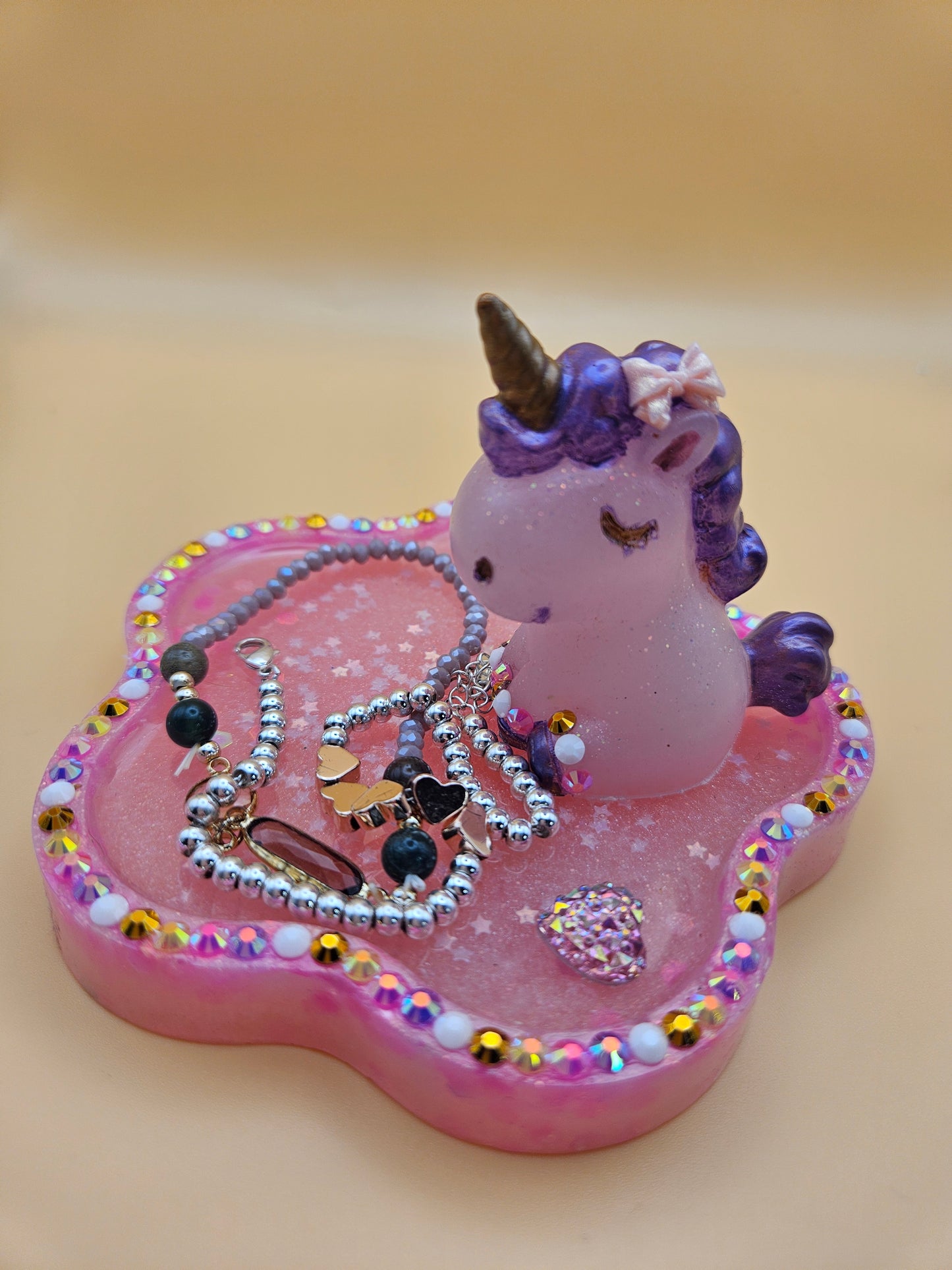 Pink rhinestone unicorn trinket dish/pretty resin jewellery holder/decorative and sparkly girls cute room decor