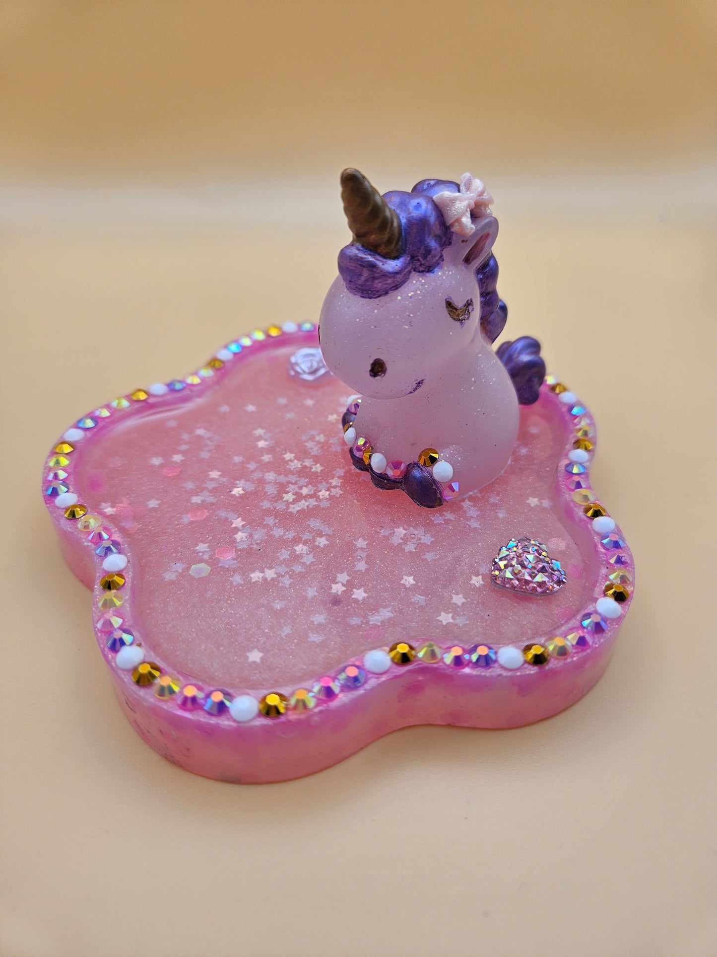 Pink rhinestone unicorn trinket dish/pretty resin jewellery holder/decorative and sparkly girls cute room decor