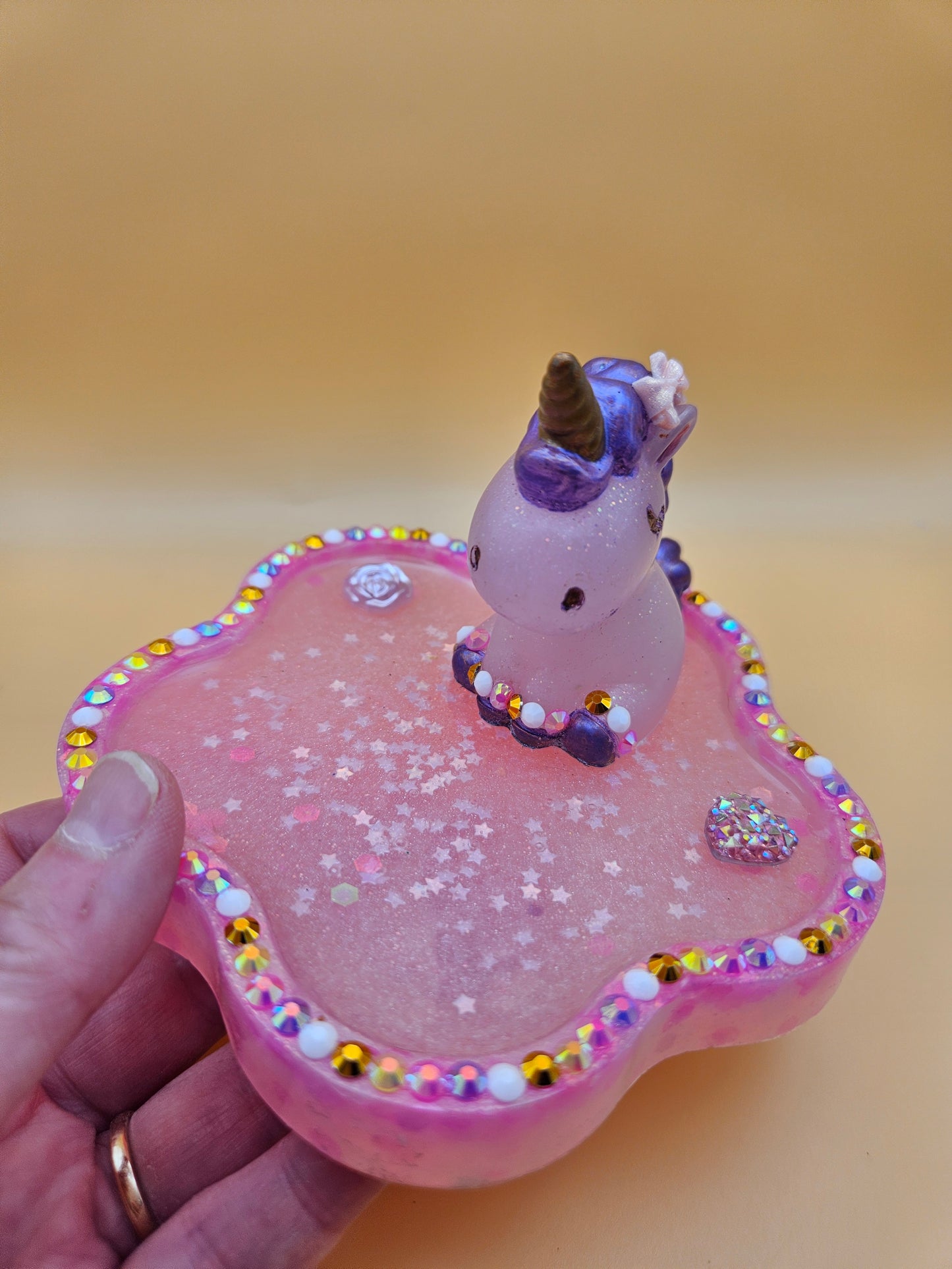 Pink rhinestone unicorn trinket dish/pretty resin jewellery holder/decorative and sparkly girls cute room decor