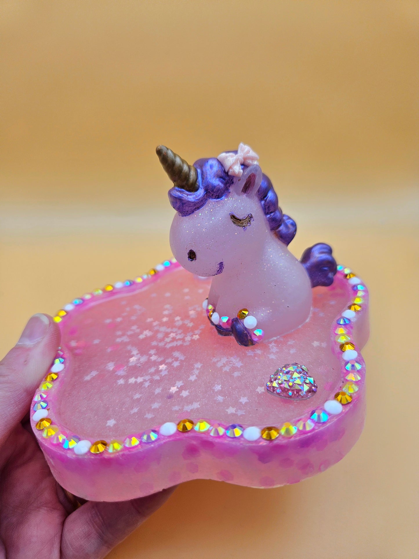 Pink rhinestone unicorn trinket dish/pretty resin jewellery holder/decorative and sparkly girls cute room decor