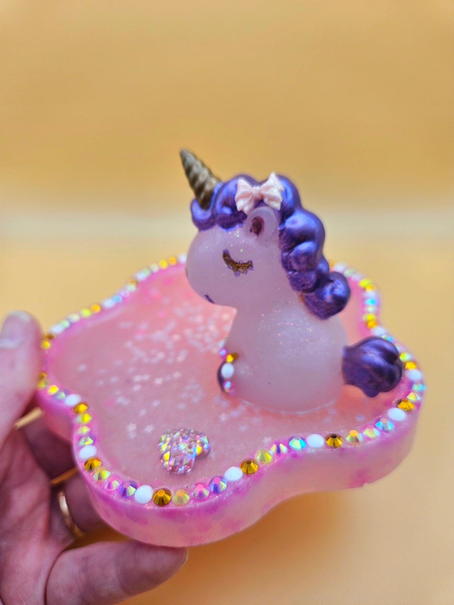 Pink rhinestone unicorn trinket dish/pretty resin jewellery holder/decorative and sparkly girls cute room decor