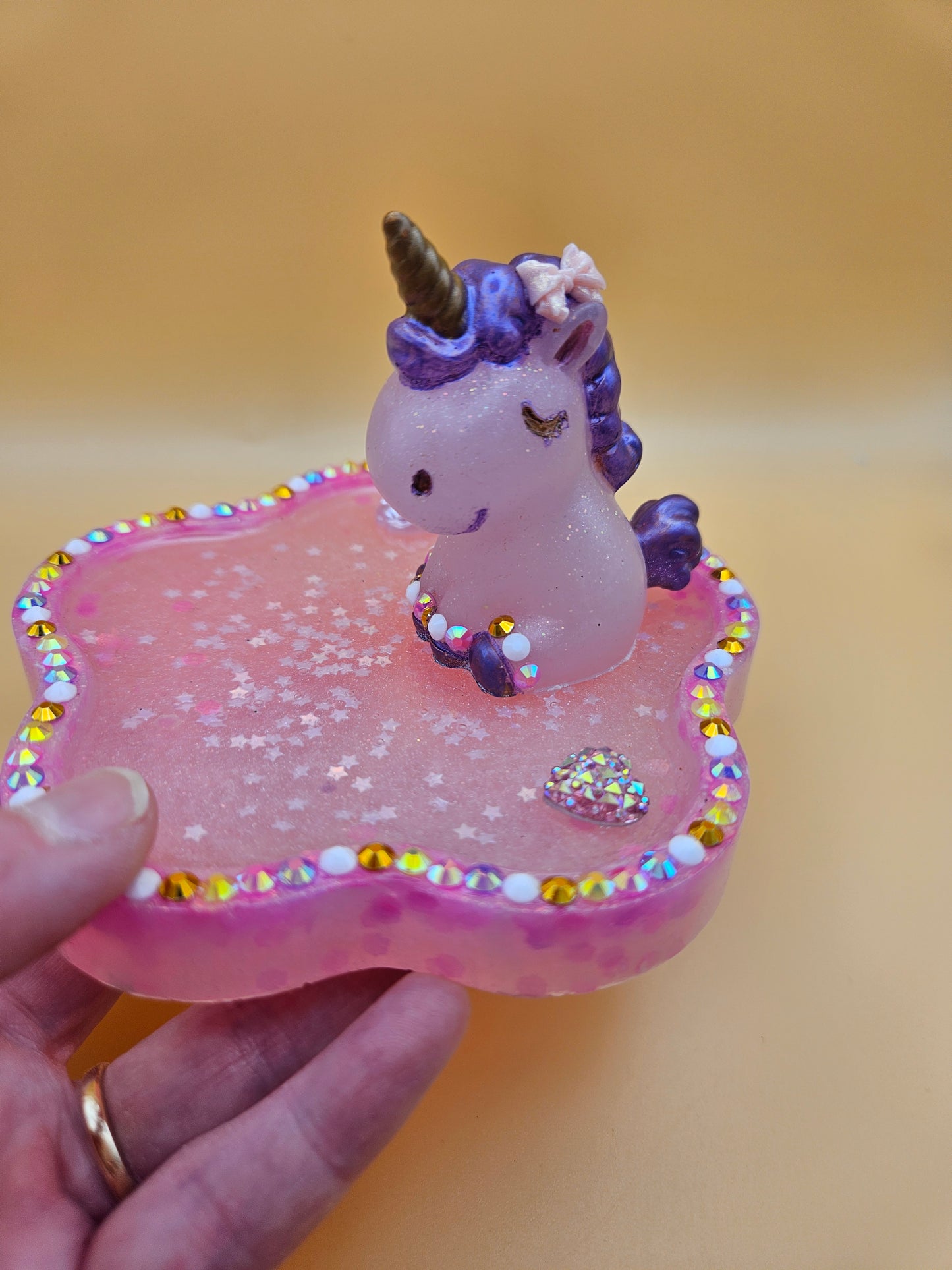 Pink rhinestone unicorn trinket dish/pretty resin jewellery holder/decorative and sparkly girls cute room decor