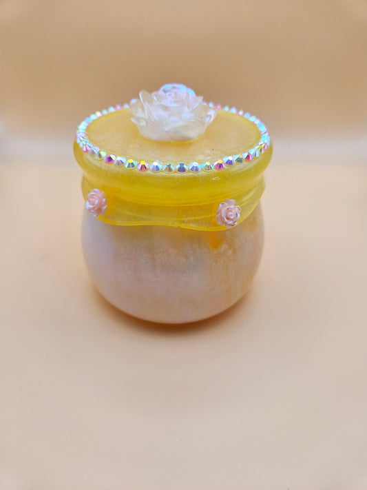 Pretty flower trinket pot/whimsical honey pot style jewellery holder/sparkly rhinestone storage dish/girl's bedroom home decor/ unique birthday gift daughter sister